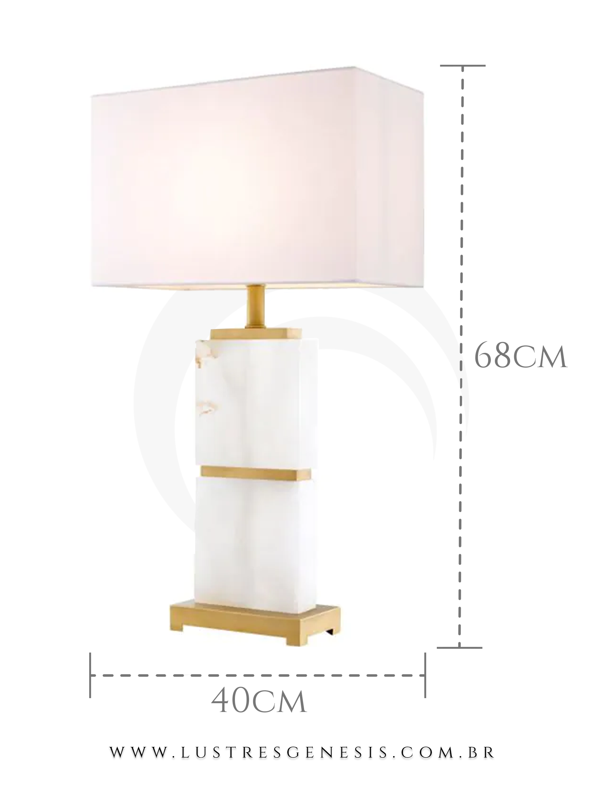 Luminária de mesa de mármore branco com detalhes dourados Urania, ideal para quartos, cabeceira de cama e salas.